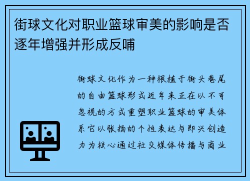 街球文化对职业篮球审美的影响是否逐年增强并形成反哺